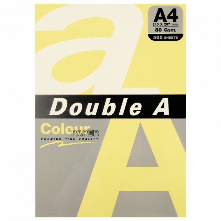 Бумага цветная DOUBLE A А4 80 г/м2 500 л пастель желтая 115118 (1) (92584)