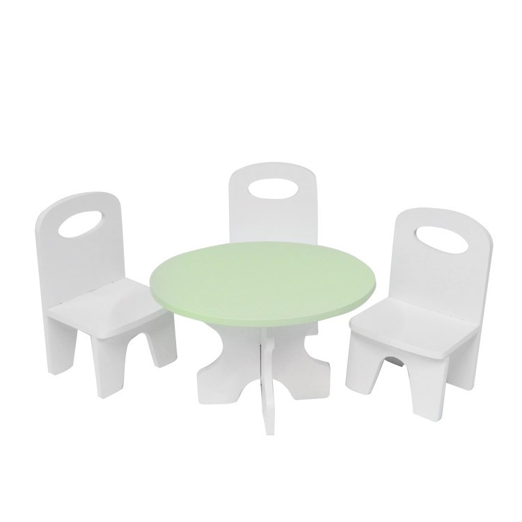 Набор мебели для кукол "Классика": стол + стулья, цвет: белый/салатовй (PFD120-41)
