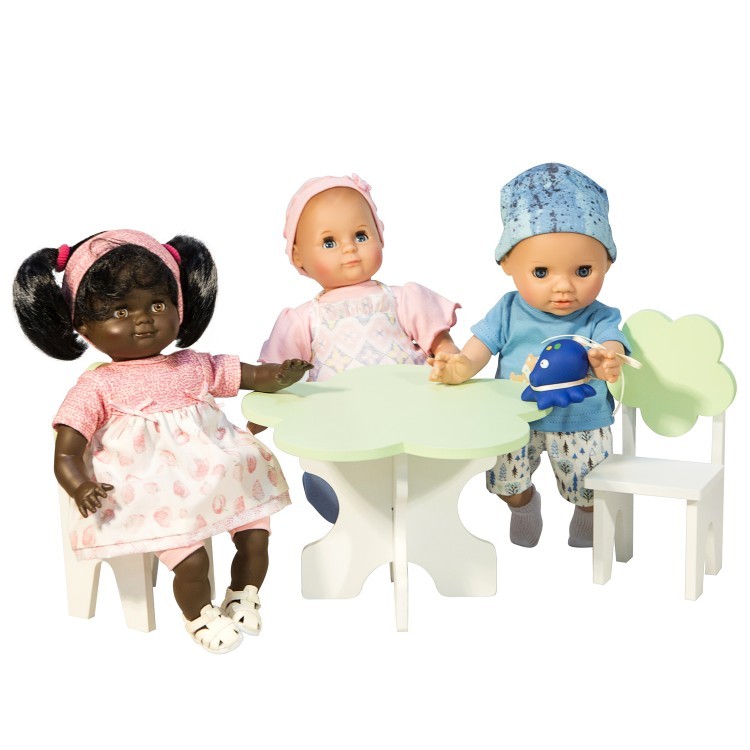 Набор мебели для кукол "Классика": стол + стулья, цвет: белый/салатовй (PFD120-41)
