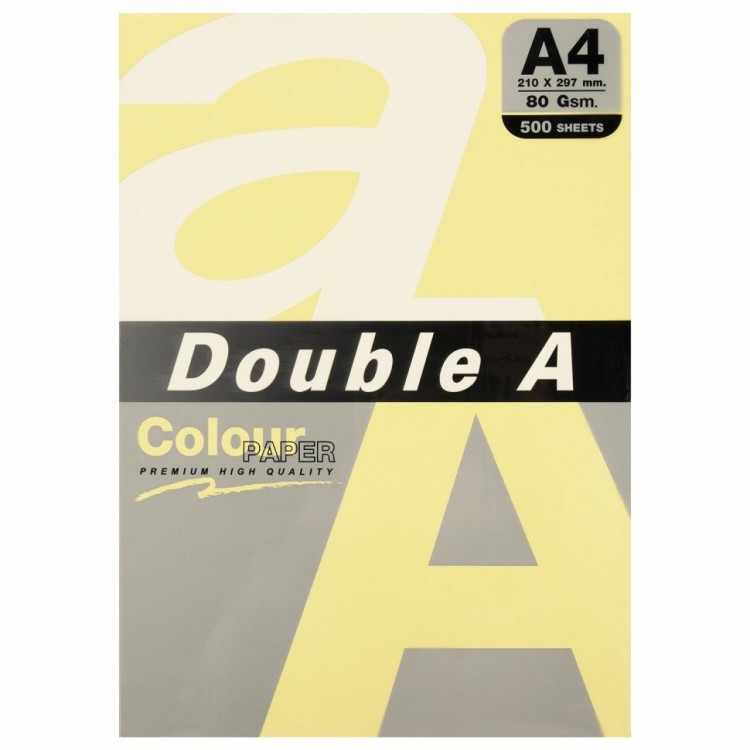 Бумага цветная DOUBLE A А4 80 г/м2 500 л пастель светло-желтая 115113 (1) (92579)
