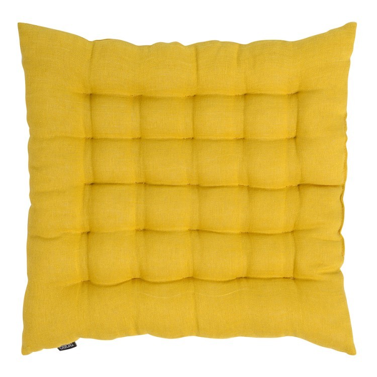 Подушка на стул из стираного льна горчичного цвета из коллекции essential, 40х40x4 см (73779)