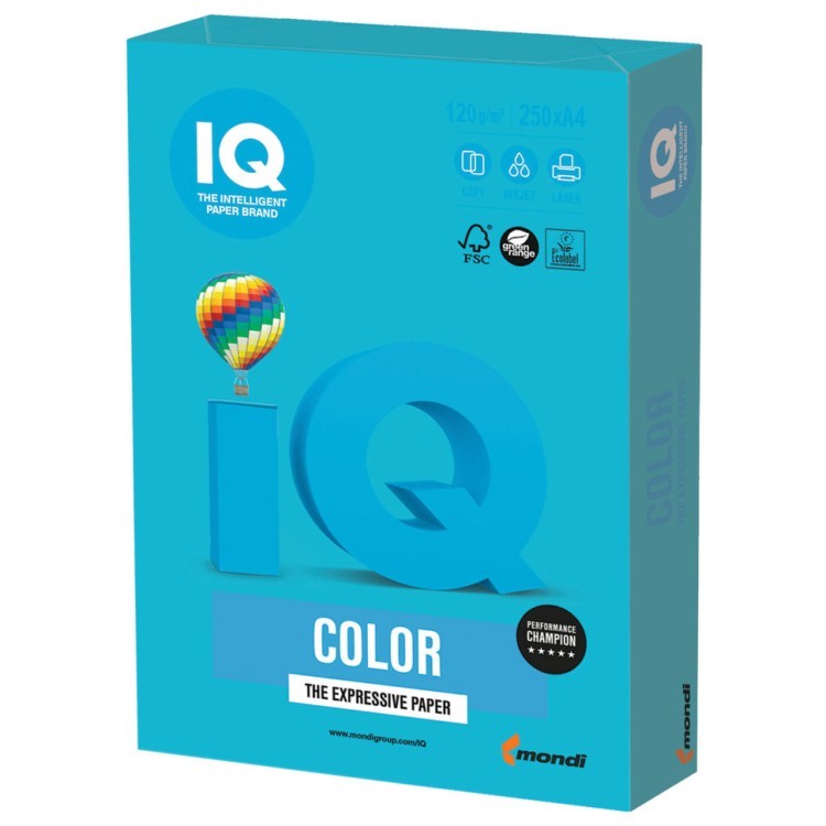 Бумага цветная для принтера IQ Color А4, 120 г/м2, 250 листов, светло-синяя, AB48 (65406)