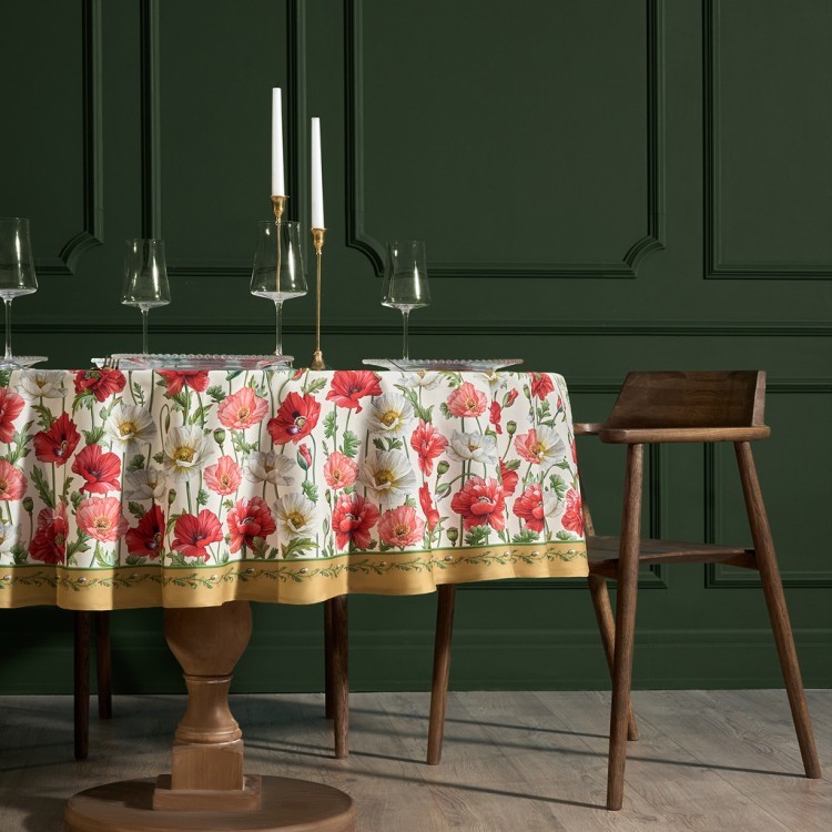 Скатерть круглая "маки" d185см ,кремовый, 100% хлопок,твил с пропиткой Lefard (850-731-22)