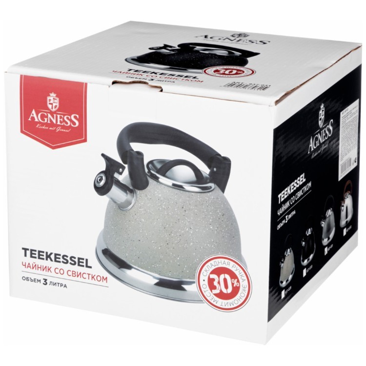 Чайник agness со свистком, 3,0 л и складывающейся ручкой Agness (937-032) Чайник agness со свистком, 3,0 л и складывающейся ручкой Agness (937-032)