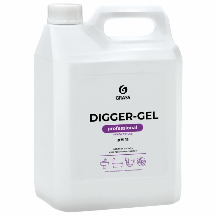 Средство для прочистки канализационных труб 5,3 кг GRASS DIGGER-GEL гель щелочное 125206 605625 (1) (94953)