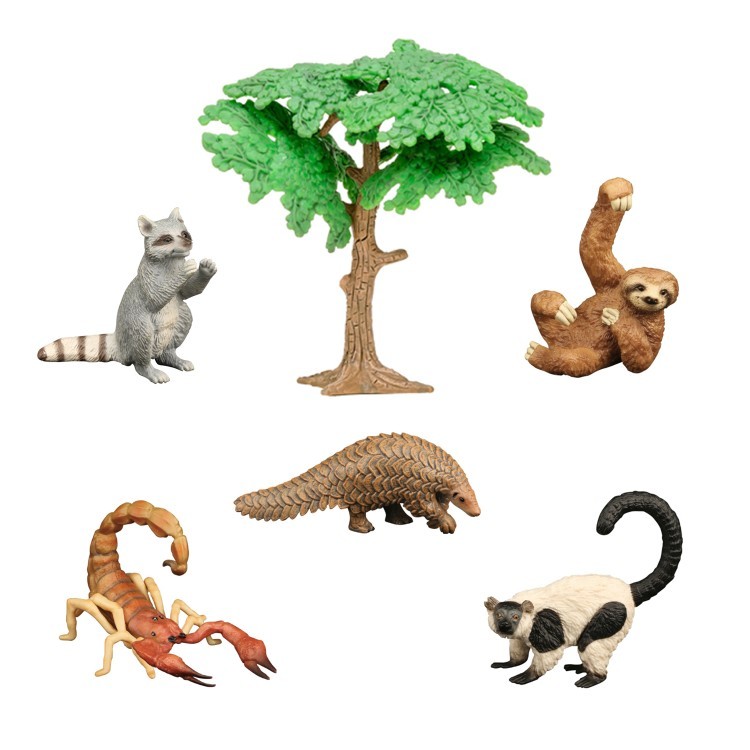 Набор фигурок животных серии "Мир диких животных": скорпион, обезьяна, ленивец, броненосец, енот (набор из 6 предметов) (MM211-244)