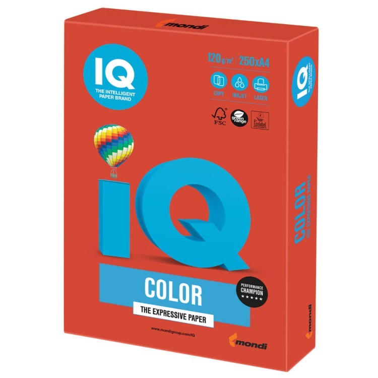 Бумага цветная для принтера IQ Color А4, 120 г/м2, 250 листов, кораллово-красная, CO44 (65408)