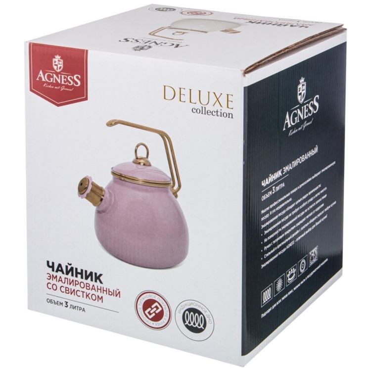 Чайник agness эмалированный со свистком, серия deluxe, 3,0л свисток с титановым покрытием Agness (951-142)