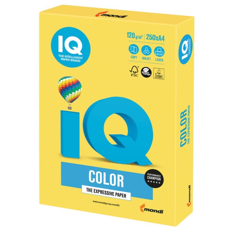 Бумага цветная для принтера IQ Color А4, 120 г/м2, 250 листов, канареечно-желтая, CY39 (65409)