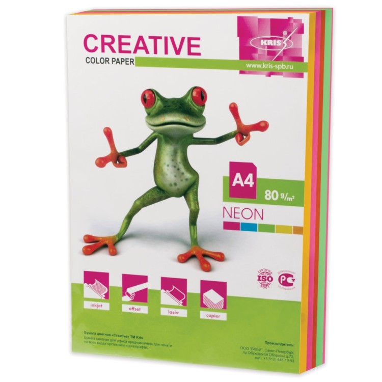 Бумага цветная Creative Color А4 80 г/м2 250 листов 5 цветов БНpr-250r/110519 (2) (65633)