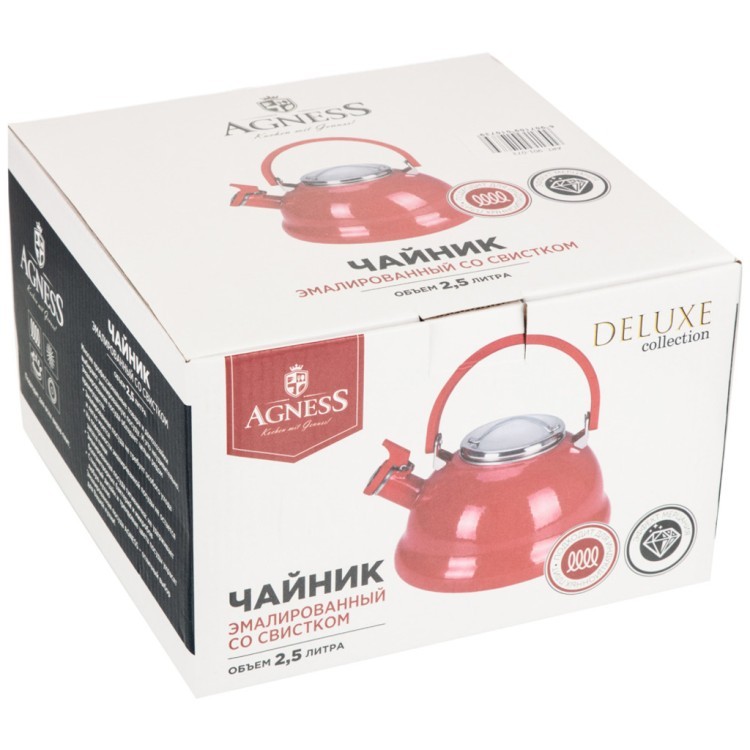 Чайник эмалированный со свистоком с эффектом металлик серия "deluxe" цв:красный 2,5 л. 21х23 см Agness (901-058) Чайник эмалированный со свистоком с эффектом металлик серия "deluxe" цв:красный 2,5 л. 21х23 см Agness (901-058)