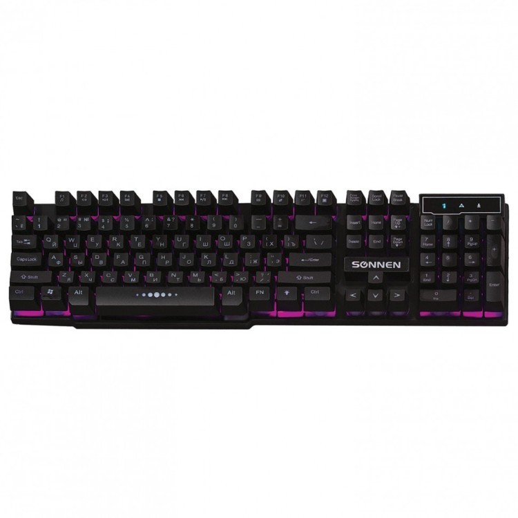 Клавиатура проводная SONNEN KB-7010 USB 104 клавиши LED-подсветка черная 512653 (1) (94376)