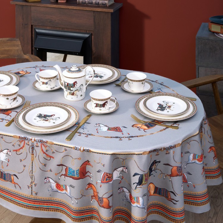 Скатерть  овальная  "passage" ,140х180см, 100% хлопок,твилл c пропиткой, серый Lefard (850-761-4)