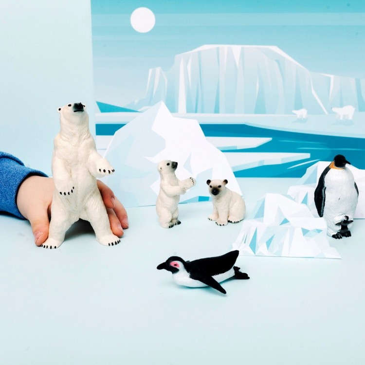 Фигурки игрушки серии "Мир морских животных": Тюлень, белый медвежонок, пингвин, кожистая черепаха, морской слон (набор из 5 фигурок животных) (ММ203-014)