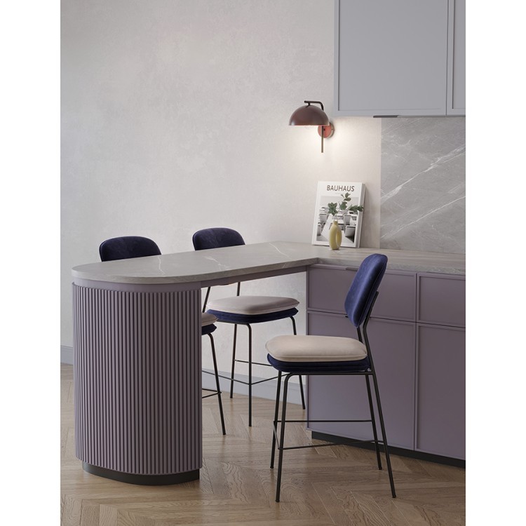 Стул полубарный с контрастным кантом pea, велюр, темно-синий/бежевый (77329)