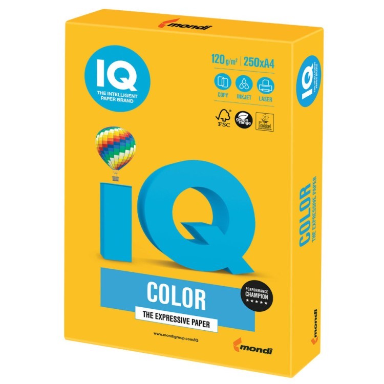 Бумага цветная для принтера IQ Color А4, 120 г/м2, 250 листов, солнечно-желтая, SY40 (65410)