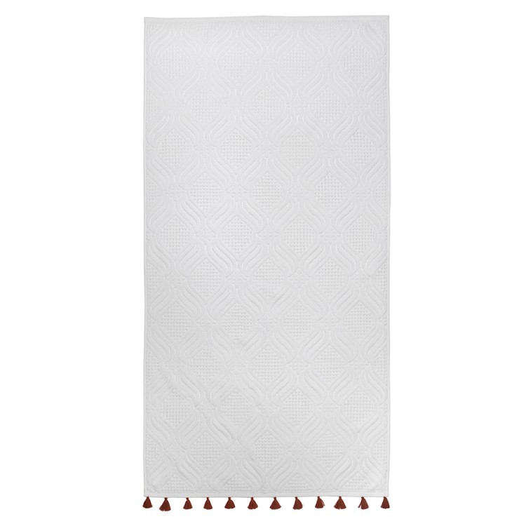 Полотенце банное белое, с кисточками цвета красной глины из коллекции essential, 70х140 см (75402)