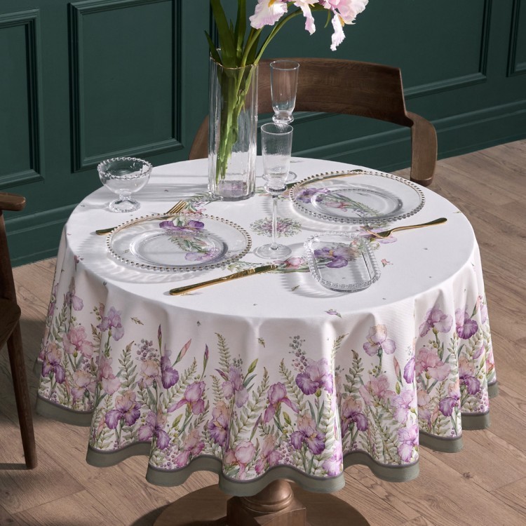 Скатерть круглая  " ирисы" 150см белая ,100% хлопок ,твил, с пропиткой Lefard (850-743-23)