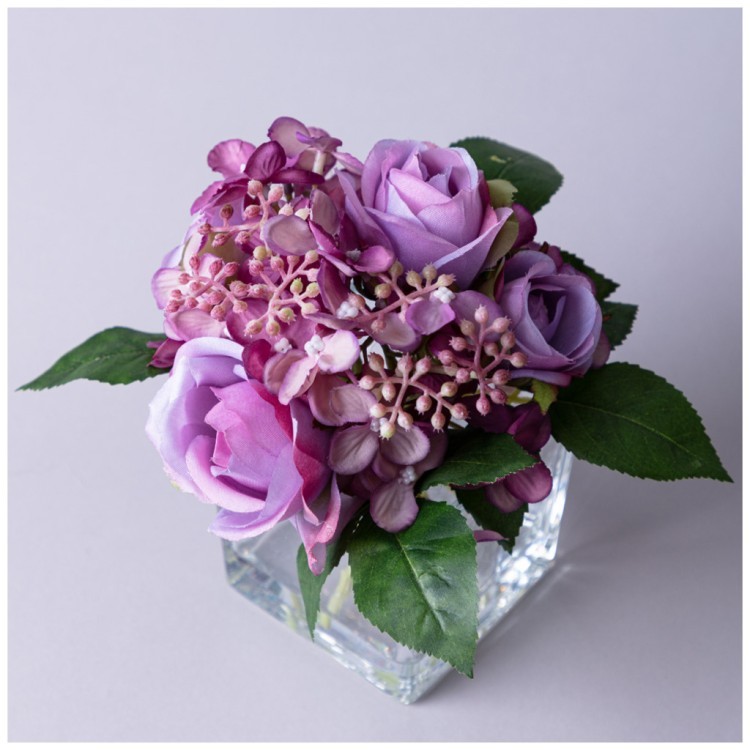 Букет искусственных цветов в квадратной вазе высота= 16см Lefard (287-554)