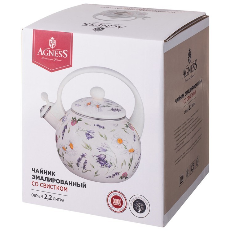 Чайник agness эмалированный со свистком серия "flower story", 2,2 л Agness (943-094)