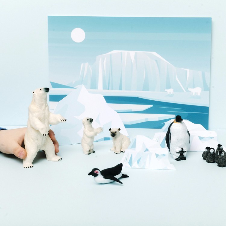 Фигурки игрушки серии "Мир морских животных": Ламантин, морская черепаха, тюлень, пингвин, белый медвежонок (набор из 5 фигурок животных) (ММ203-015)