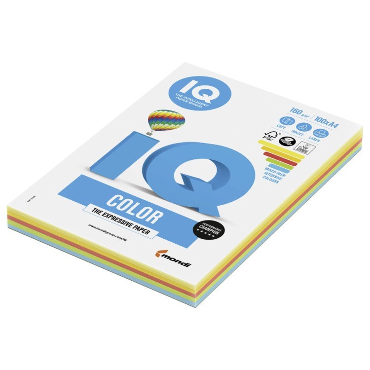 Бумага цветная для принтера IQ Color А4 160 г/м2 100 листов 5 цветов RB02/110852 (3) (65635)