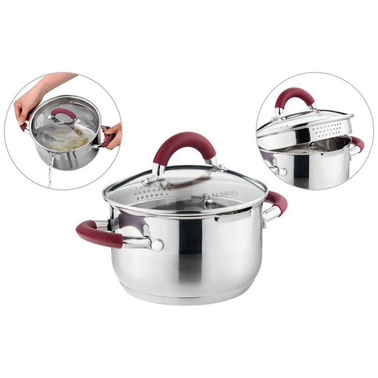 Кастрюля agness "profi home" со стеклянной крышкой, 1,5л 16x9.5 см цвет ручек:бордо Agness (914-205) Кастрюля agness "profi home" со стеклянной крышкой, 1,5л 16x9.5 см цвет ручек:бордо Agness (914-205)