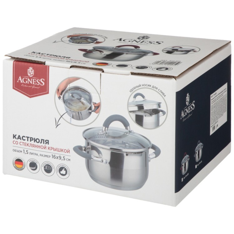 Кастрюля agness "profi home" со стеклянной крышкой, 1,5л 16x9.5 см цвет ручек:бордо Agness (914-205) Кастрюля agness "profi home" со стеклянной крышкой, 1,5л 16x9.5 см цвет ручек:бордо Agness (914-205)