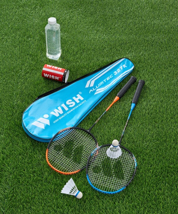 Набор для бадминтона WISH Alumtec 327, 2 ракетки, 2 волана, оранжевый/синий (1585198)