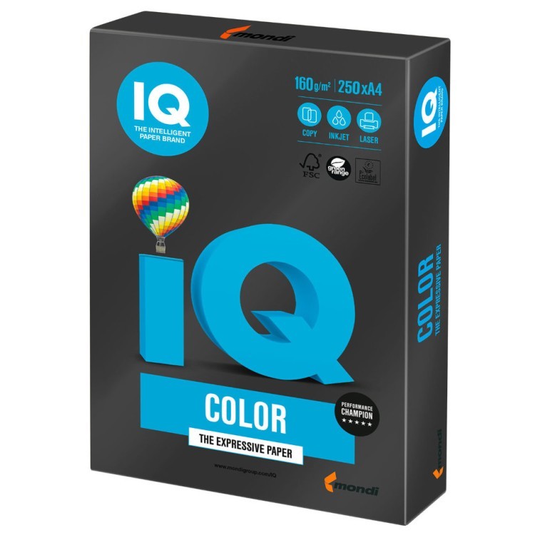 Бумага цветная для принтера IQ Color А4, 160 г/м2, 250 листов, черная, В100, B100 (65413)
