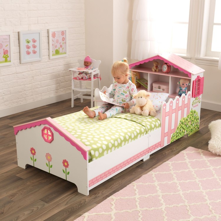 Детская кровать "Кукольный домик" с полочками (76255_KE)