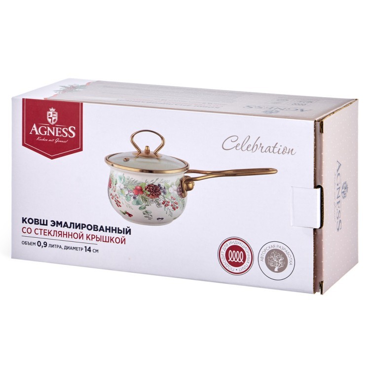 Ковш эмалированный серия "celebration" 0,9л, диа 14 см Agness (943-081)