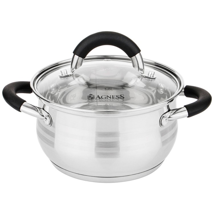Кастрюля agness со стекл. крышкой серия classic 1,7 л. 16*9,5 см Agness (937-410)