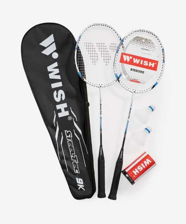 Набор для бадминтона WISH Steeltec 9, 2 ракетки, 2 волана, белый/синий (1585199)