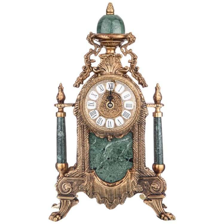 Набор часы настольные (кварцевые) + 2 подсвечника высота 38/41 см диаметр циферблата 9 см Olympus Brass (292-032)