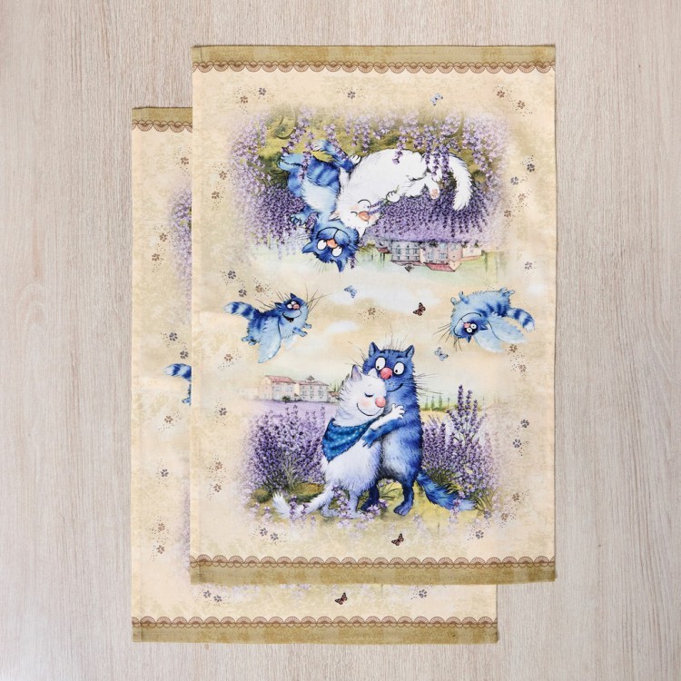 Набор полотенец из 2х шт "синие коты. лаванда",40х60см, 100% хлопок,твил, беж Lefard (850-718-62)