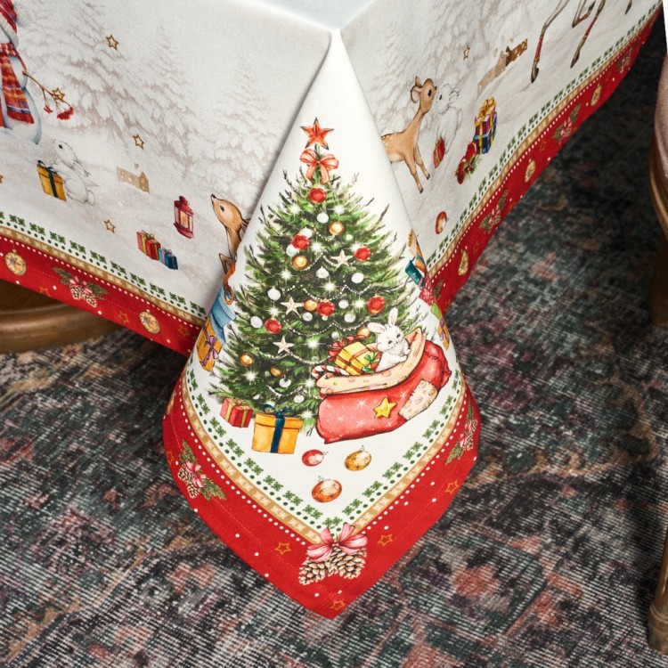 Скатерть "с новым годом" 160х220см ,красный, 100% хлопок,твил пропитка Lefard (850-763-21)