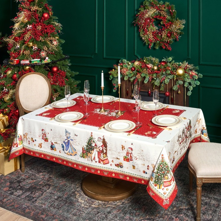 Скатерть "с новым годом" 160х220см ,красный, 100% хлопок,твил пропитка Lefard (850-763-21)