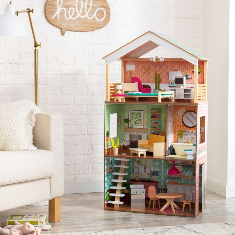 Деревянный кукольный домик "Дотти", с мебелью 17 предметов в наборе, свет, звук, для кукол 30 см (65965_KE)