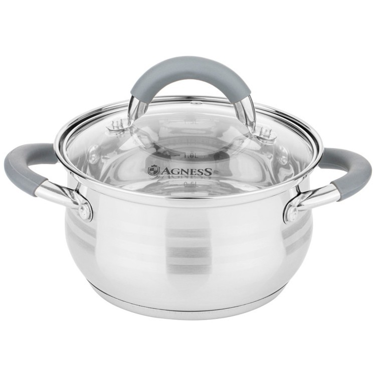 Кастрюля agness со стекл. крышкой серия classic 2,6 л. 18*11,5 см Agness (937-431)