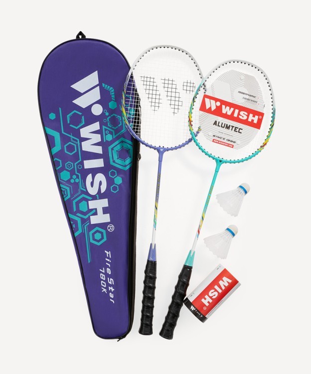 Набор для бадминтона WISH Firestar 780, 2 ракетки, 2 волана, голубой/фиолетовый (1585200)