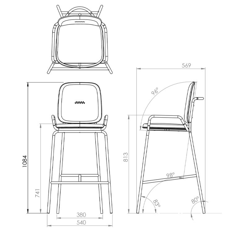 Стул барный ror, 2 frame, велюр, черный/черный (75298) Стул барный ror, 2 frame, велюр, черный/черный (75298)