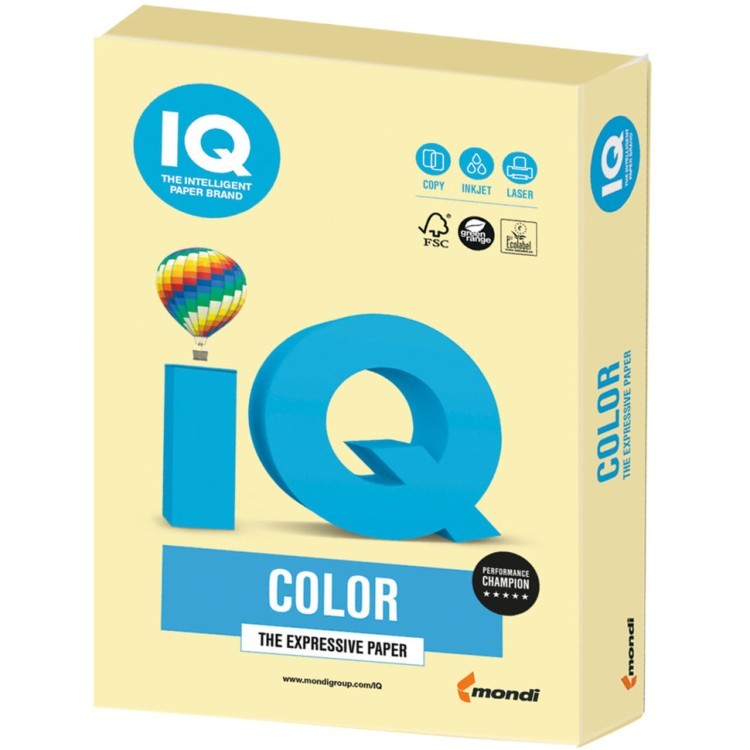 Бумага цветная для принтера IQ Color А4, 160 г/м2, 250 листов, желтая, YE23 (65415)