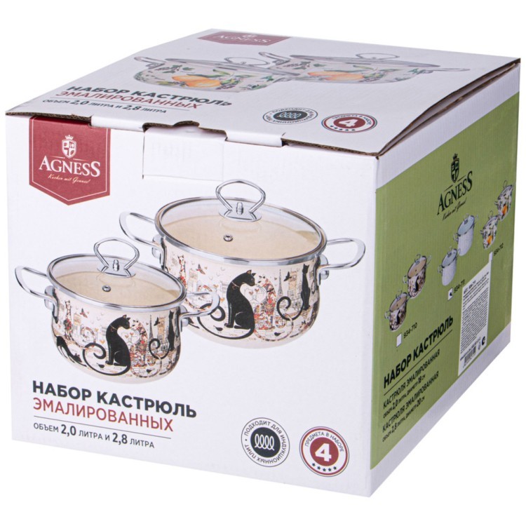 Набор кастрюль agness эмалированных серия "парижские коты" 4пр. 2,0л и 2,8л, 18х11см, 20х12см Agness (934-710) Набор кастрюль agness эмалированных серия "парижские коты" 4пр. 2,0л и 2,8л, 18х11см, 20х12см Agness (934-710)