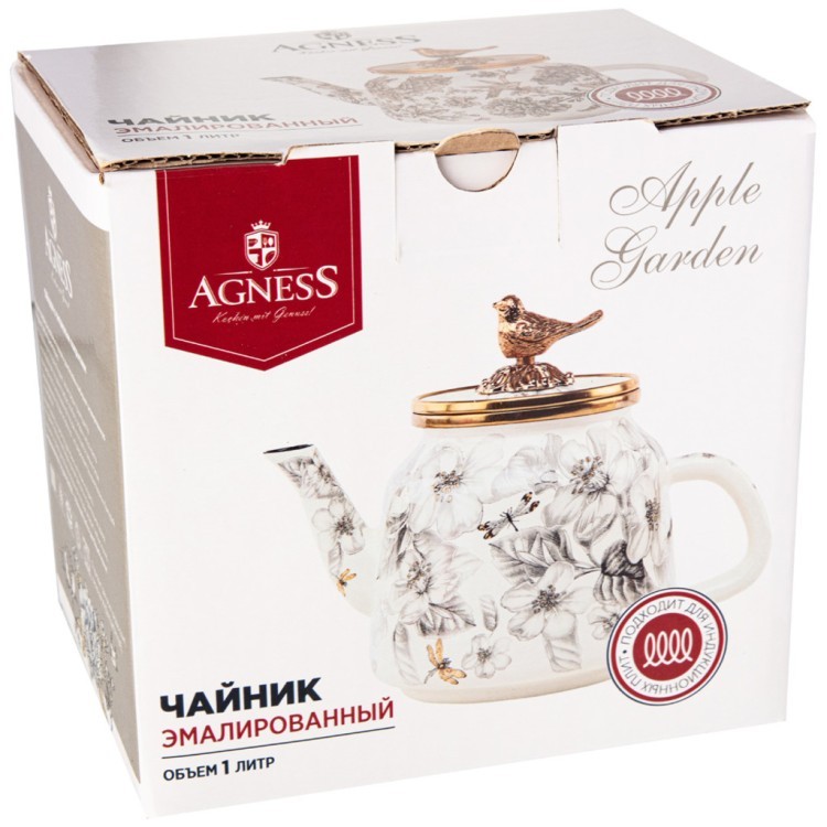 Чайник эмалированный agness, серия яблоневый сад, 1,0л подходит для индукцион.плит Agness (950-533) Чайник эмалированный agness, серия яблоневый сад, 1,0л подходит для индукцион.плит Agness (950-533)