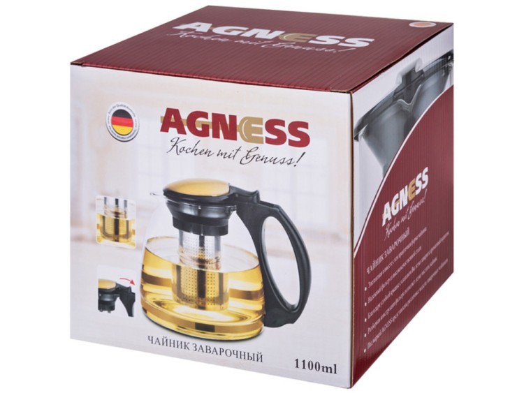 Чайник заварочный agness с фильтром из нжс 1100 мл. Agness (884-031)