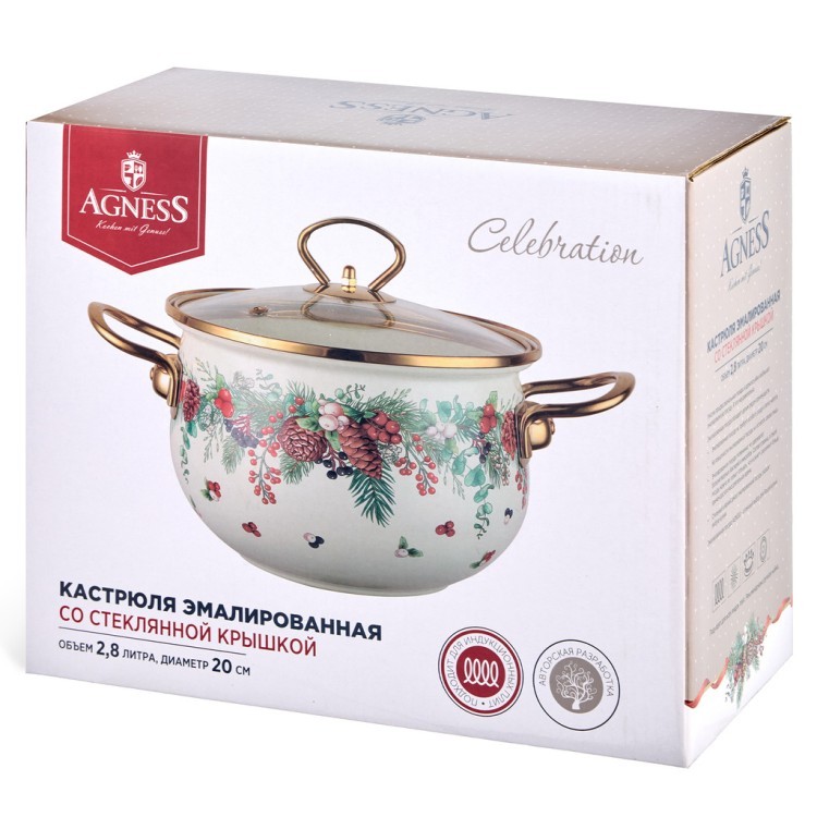 Кастрюля эмалированная agness со стеклянной крышкой серия "celebration", 2.8 л, 20*12 см Agness (943-084) Кастрюля эмалированная agness со стеклянной крышкой серия "celebration", 2.8 л, 20*12 см Agness (943-084)