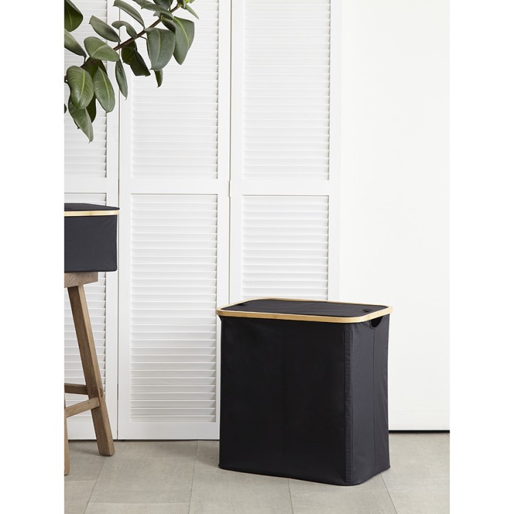 Корзина для белья с двумя отделениями neat twin, 53,5х33х53 см, черная (77875)