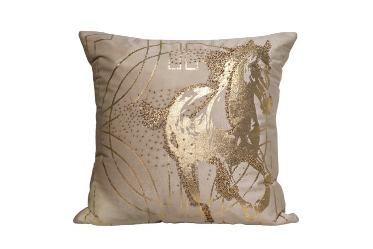 Подушка с бисером, стеклярусом и вышивкой "Голден Спирит" беж 45*45 (TT-00016754)