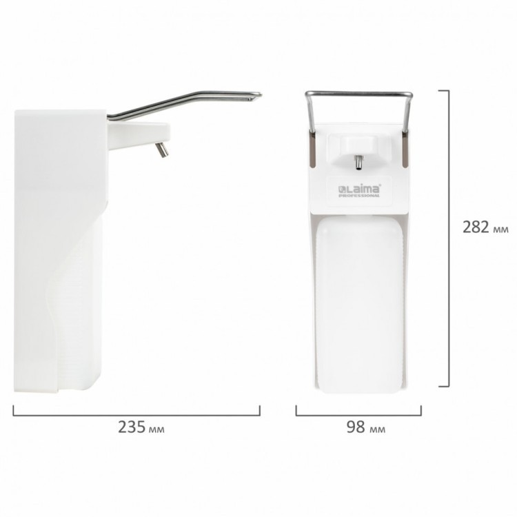 Дозатор локтевой для жидкого мыла и геля-антисептика с еврофлак. 1 л Laima ABS-пластик 607325 (1) (90231)